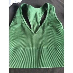 Gilly Hicks Green Ribbed Seamless Tank Top V Neck Athletic Everyday Wear